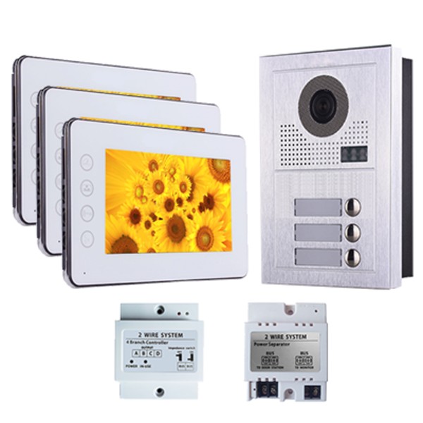 KOMPLET 2-WIRE VANJSKA FISHEYE JEDINICA 3 TIPKE + 3x UNUTARNJA JEDINICA 7"